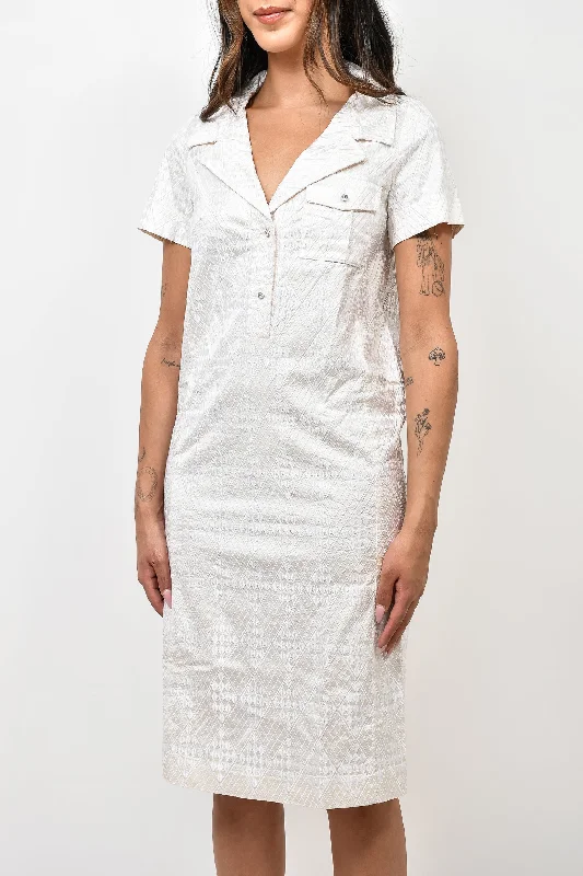 Elastic jersey dress-Dries Van Noten White Metallic Midi Dress Size 36