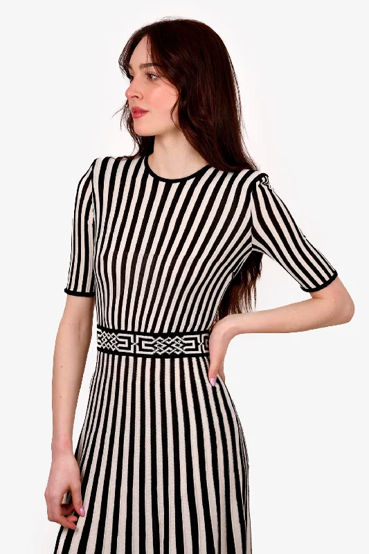 Zoned modern dress-Elisabetta Franchi Black/White Striped Dress Estimated Size S