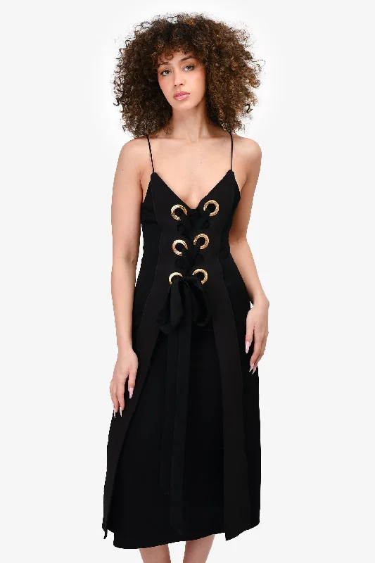 Studded sparkly dress-Ellery Black Strappy Midi Dress with Gold Grommet Detail Size 2 US