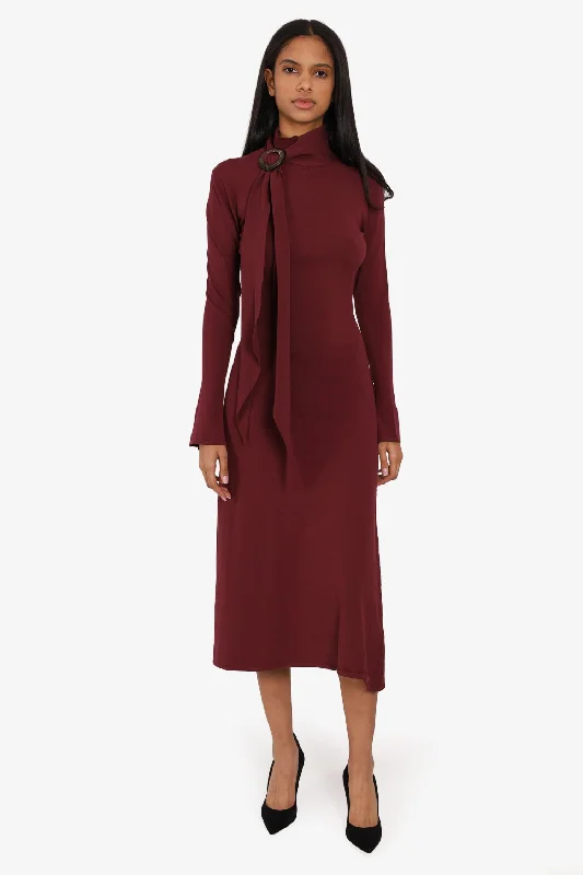 Petaled patch dress-Ellery Burgundy Long-sleeve Maxi Dress with Scarf Detail Size M