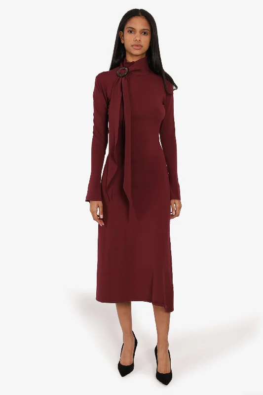 Scallop elegant dress-Ellery Burgundy Long-sleeve Maxi Dress with Scarf Detail Size Small