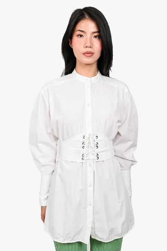 Drawcord relaxed dress-Ellery White Shirt Dress withLace Corset Belt Estimated Size S