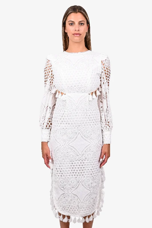 Tidal cruise dress-Elliatt White Crochet Open Back Midi Dress Size S