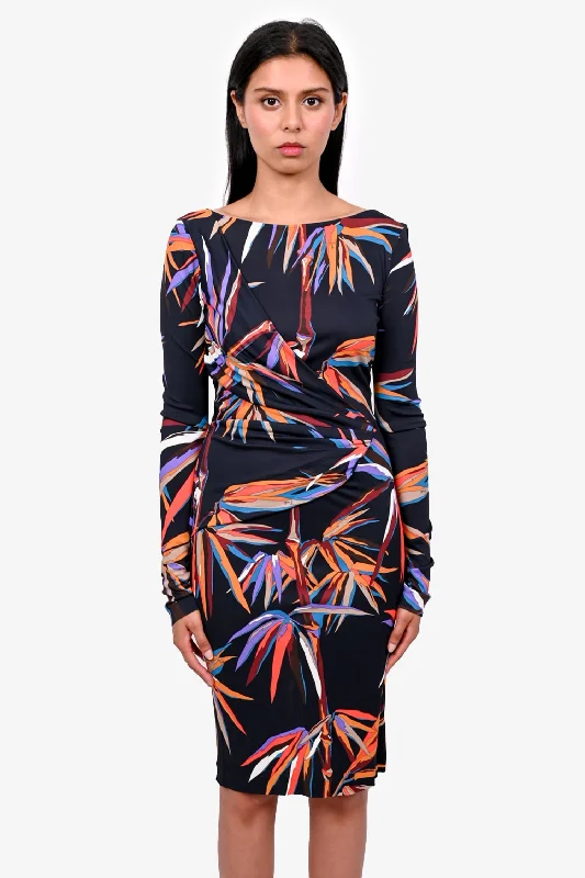 Mottled patchwork dress-Emilio Pucci Black/Multi Printed Jersey Midi Dress sz 8