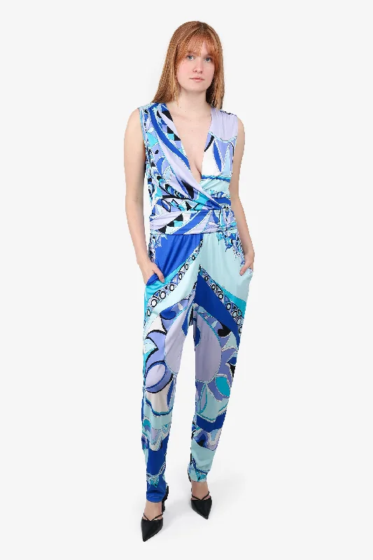 Bolt studded dress-Emilio Pucci Blue/Multicolor Printed Sleeveless Jumpsuit size 42