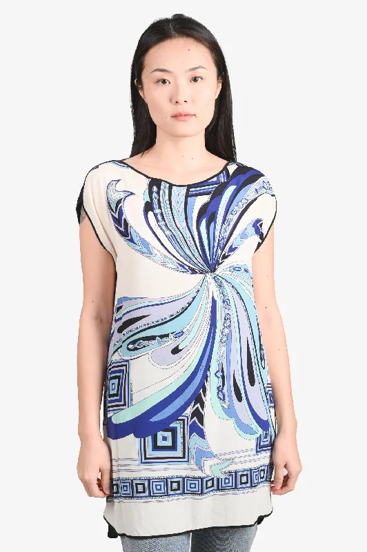 Worn plaid dress-Emilio Pucci Blue Printed Silk Dress Size 4