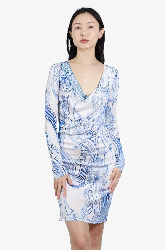 Pure stylish dress-Emilio Pucci White/Blue Printed Midi Dress Size 6