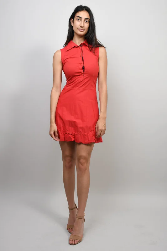 Burst vibrant dress-Emporio Armani Red Cotton Poplin Collared Button Up Mini Dress