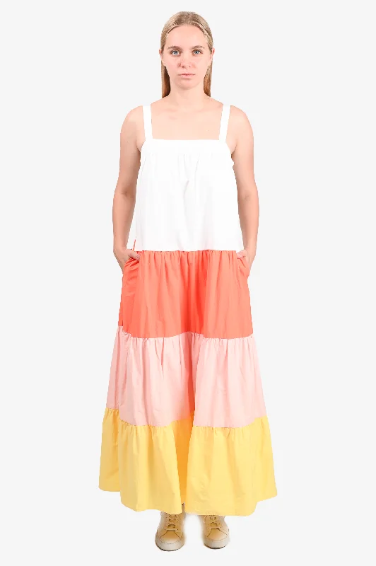 Lime sunny dress-English Factory White/Orange Cotton Tiered Dress Size S