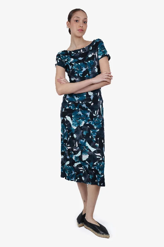 Grain neutral dress-Erdem Black/Blue Floral Print Midi Dress Size 6