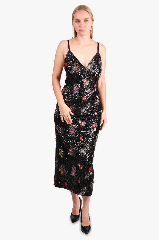 Pewter sleek dress-Erdem X H&M Black Floral Print Embellished Maxi Dress Size 6