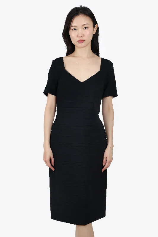 Topaz jewel dress-Escada Black Rib Detail Midi Dress Size 40