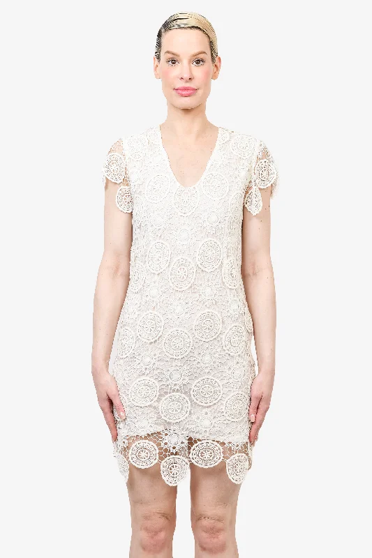 Poplin layered dress-Escada Sport White Crochet Knit Dress Size 36