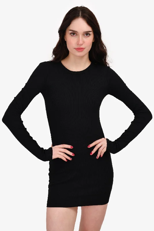 Jacquard mini dress-Eterne Black Knit Ribbed Mini Dress Size S