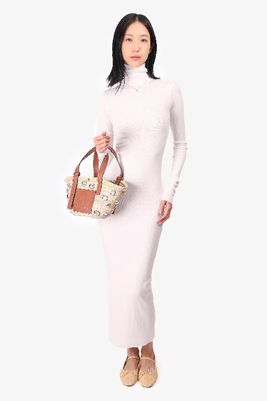 Seed cozy dress-Éterne White Ribbed Long-Sleeve Turtle Neck Bodycon Dress Size XS