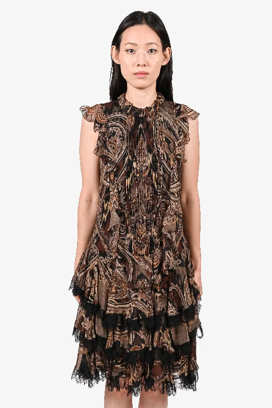 Nomadic embroidered dress-Etro Brown Paisley Printed Ruffle Tiered Dress Size 44