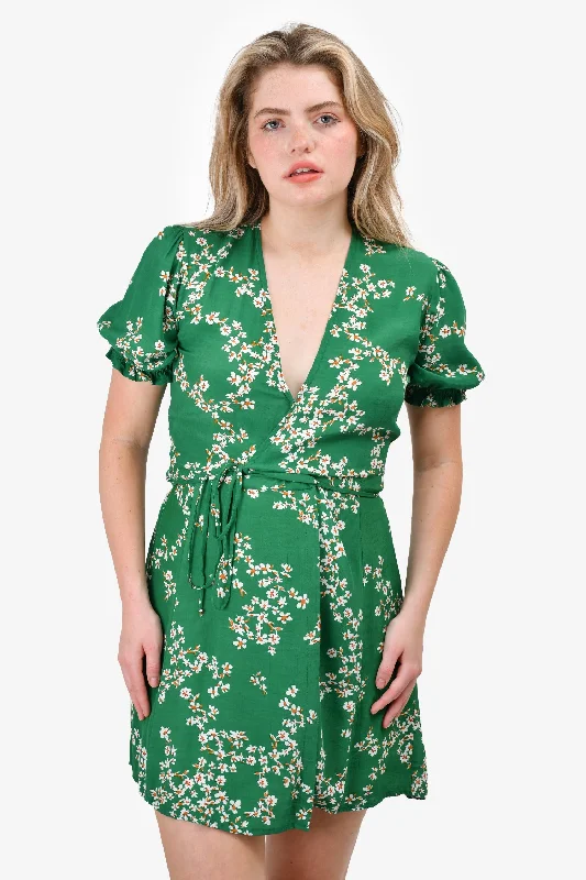 Homespun formal dress-Faithfull the Brand Green Floral Mini Dress Size 6