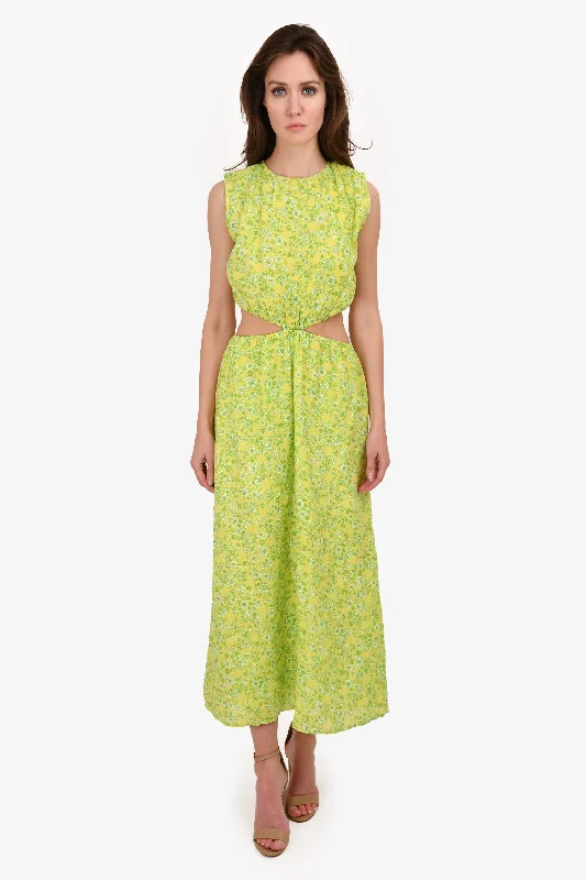 Crystal party dress-Faithfull The Brand Green Printed Sleeveless Cutout Maxi Dress Size M