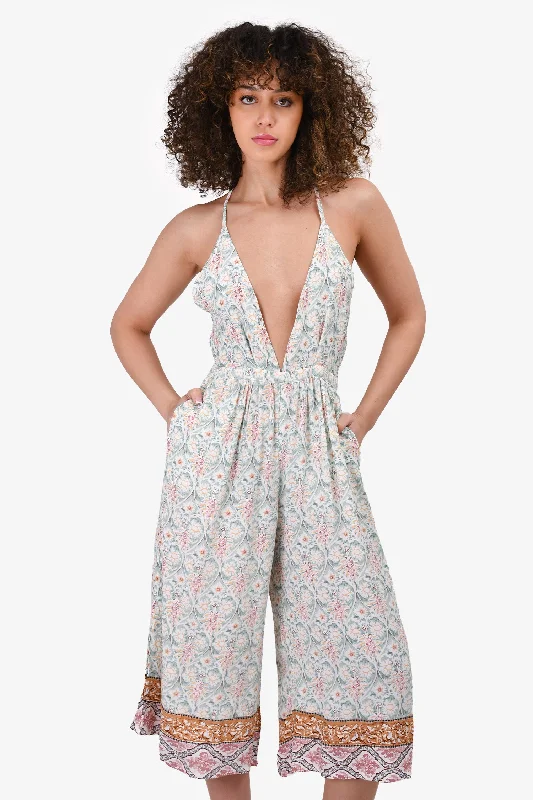 Perforated festival dress-Faithfull The Brand White/Blue Print Jumpsuit Size XS