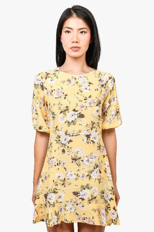 Retro drop-waist dress-Faithfull The Brand Yellow Floral Mini Dress Size XS