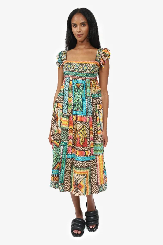 Fleecy sweater dress-Farm Rio Multicolour Banana Scarves Printed Midi Dress Size XS