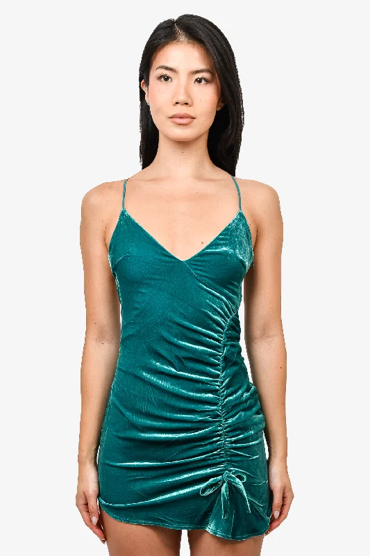 Open-knit overlay dress-For Love & Lemons  Teal Velvet Strappy Ruched Mini Dress Size XS