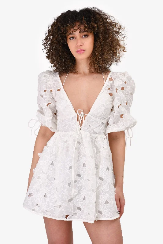 Glossy white dress-For Love and Lemons White Floral Dress Size S