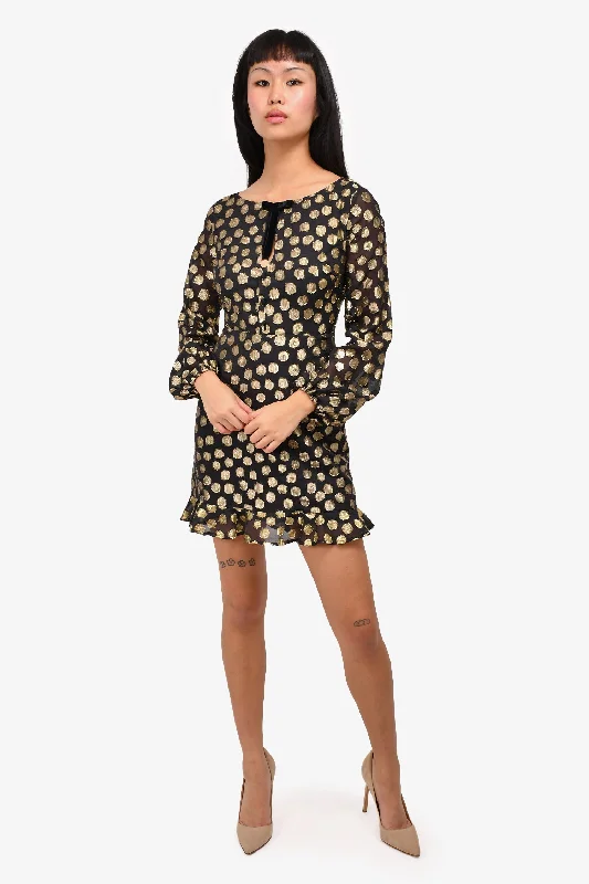 Fiesta tie-dye dress-For Love & Lemons Black/Gold Polka Dot Mini Dress Size XS