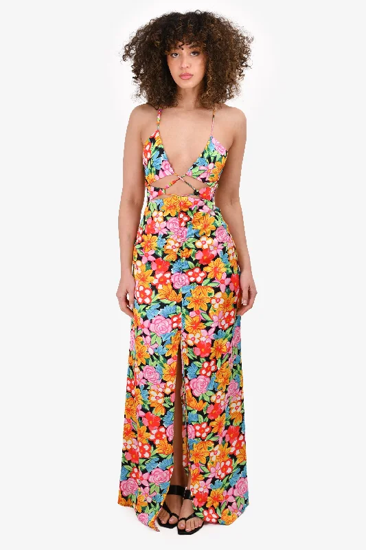 Tidal striped dress-For Love & Lemons Multicoloured Floral Sleeveless Midi Dress Size S