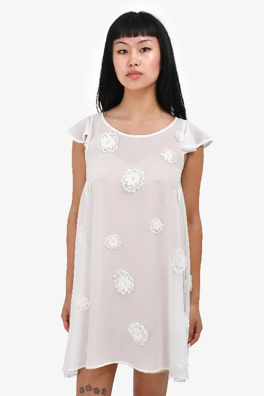 Sack smocked dress-For Love & Lemons White Flower Applique Mini Dress Size S