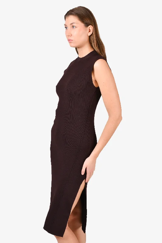 Bloom muted dress-Frame Brown Ribbed Knit Sleeveless Midi Dress Size XS