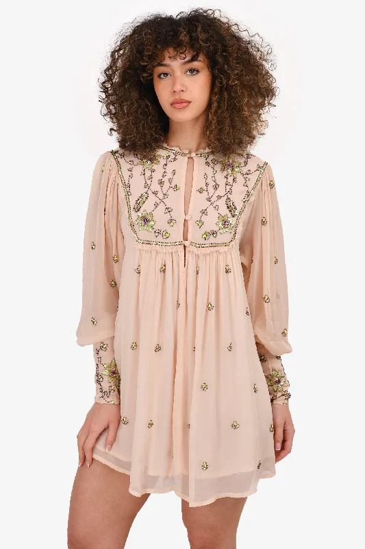 Breeze beach dress-Free People Blush Beaded Mini Dress Size XS