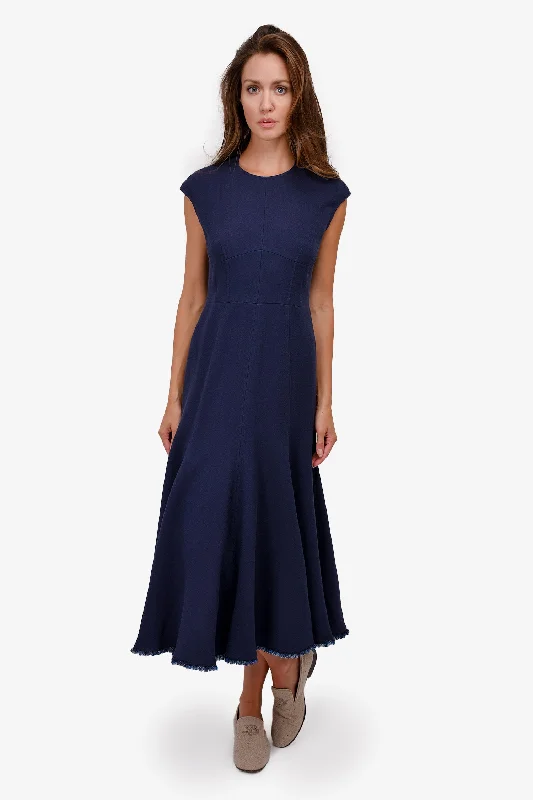 Ebony work dress-Gabriela Hearst Navy Blue Raw Hem Sleeveless Maxi Dress Size 44