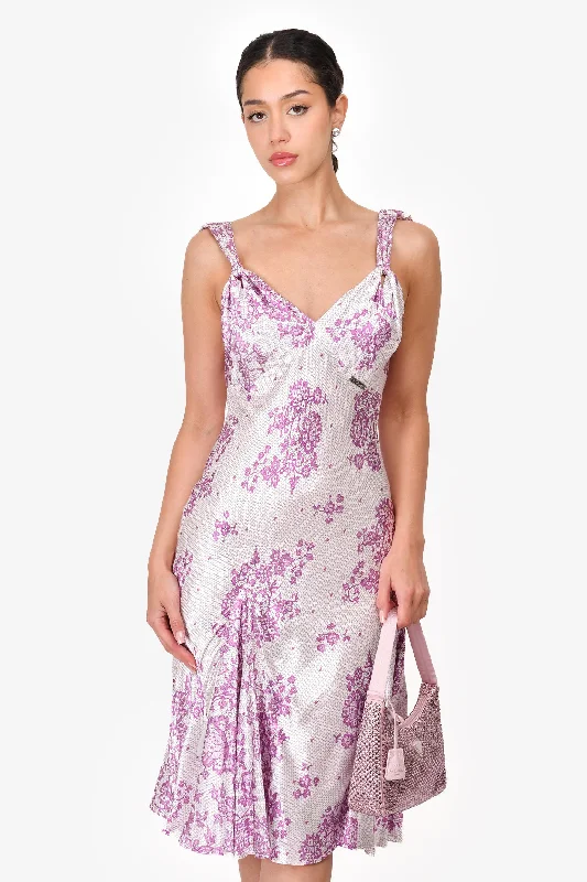 Mist knit dress-Galliano White/Purple Lace Printed Sleeveless Midi Dress Size 4