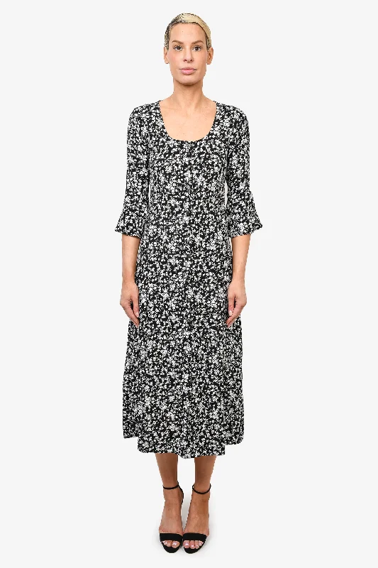 Raw cotton dress-Ganni Black/White Floral Long Dress Size 34