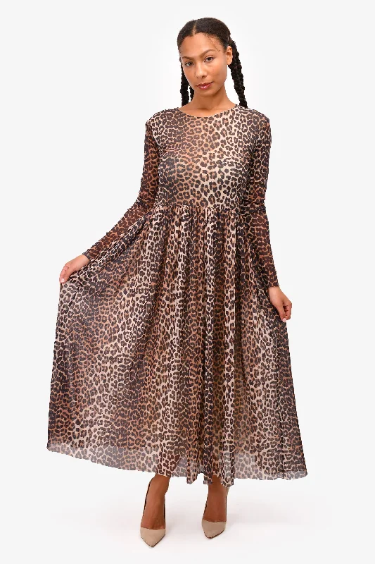 Edgy perforated dress-Ganni Leopard Mesh Maxi Dress Size 40