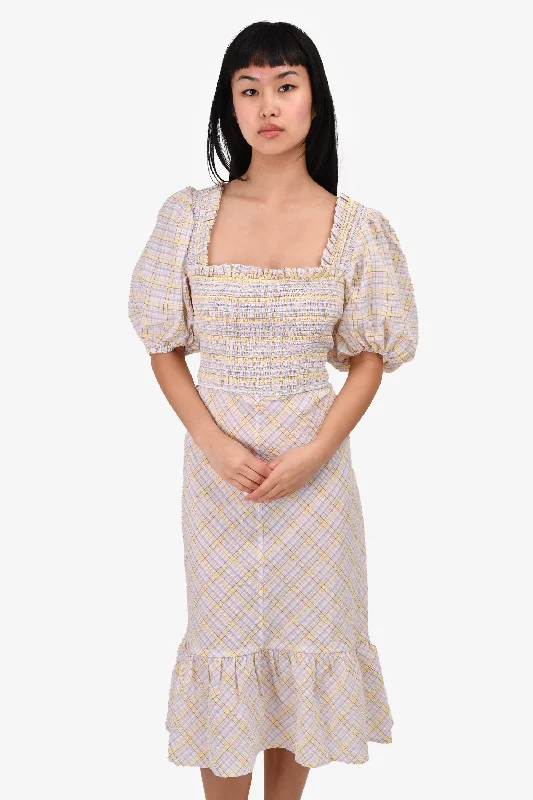 Crisp sheer dress-Ganni Pastel Plaid Cotton Smock Dress Size 42