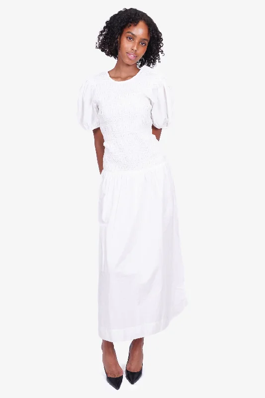 Cottage sack dress-Ganni White Cotton Pleated Maxi Dress Size 40