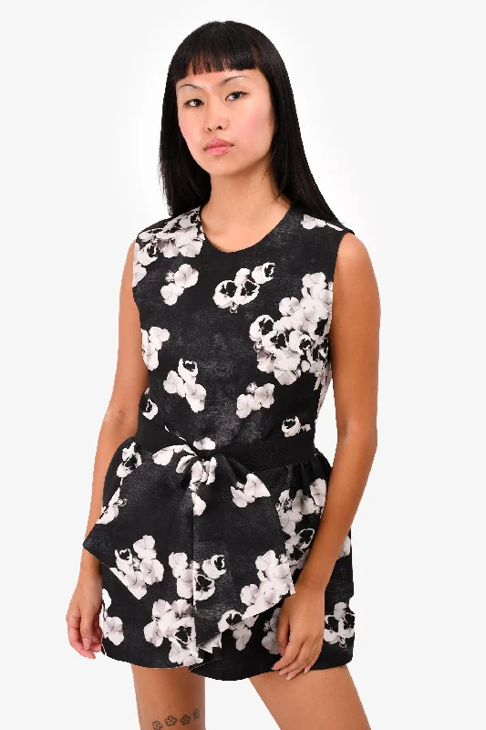 Soft elastic dress-Giambattista Black Floral Silk/Cotton Sleeveless Bow Mini Dress Size S