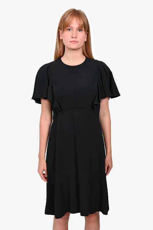 Open open-knit dress-Giambattista Valli Black Ruffle Sleeve Dress Size 46