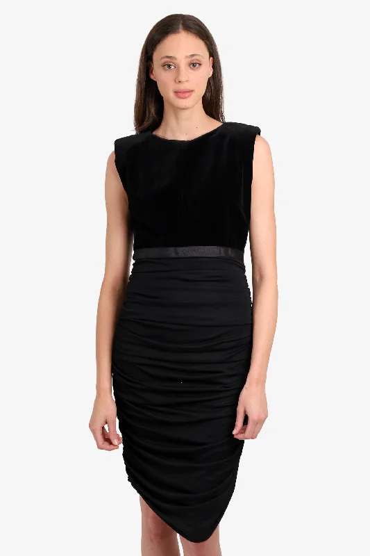 Stacked tiered dress-Giambattista Valli Black Velvet Top Ruched Bottom Dress Size 42