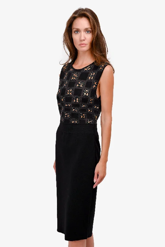 Dotted field dress-Giambattista Valli Black Wool Patterned Midi Dress Size M