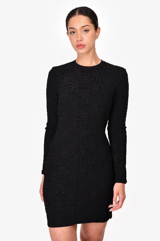 Close gathered dress-Givenchy Black Logo Bodycon Dress Size M