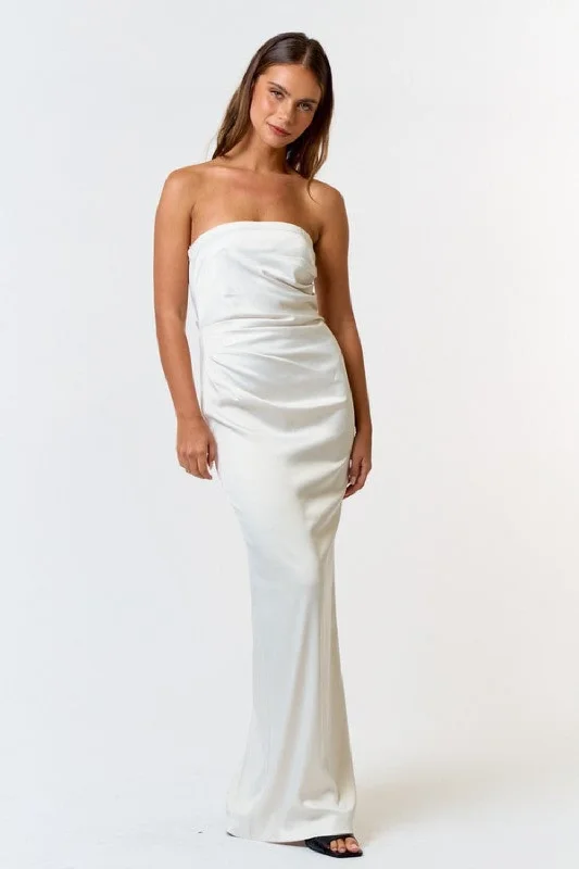 Rust metallic dress-About Time Satin Pleated Tube White Maxi Dress