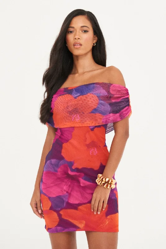 Tiered festival dress-ABSTRACT MESH RUCHED MINI DRESS