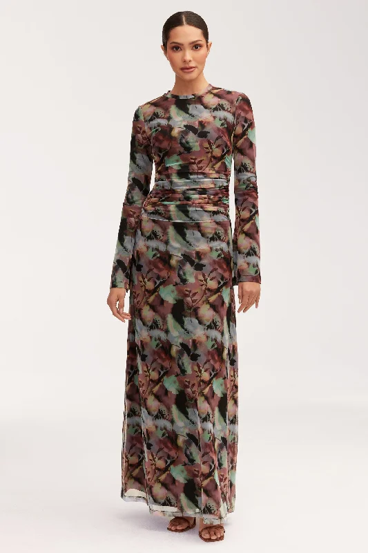 Bare sheer dress-Adelina Rouched Maxi Dress - Floral Tie Dye