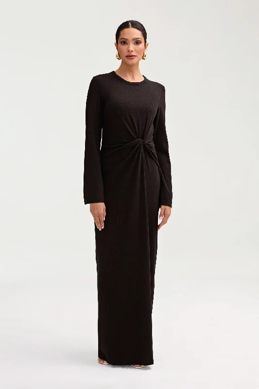 Neat gray dress-Aissia Ribbed Twist Front Maxi Dress - Black