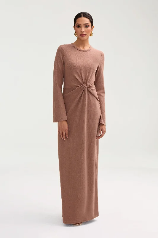 Emblem-collared dress-Aissia Ribbed Twist Front Maxi Dress - Brownie