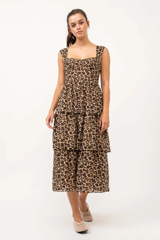 Loose flowing dress-Animal Leopard Corset Style Midi Dress