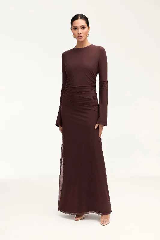 Cottage sack dress-Arianna Rouched Maxi Dress - Espresso